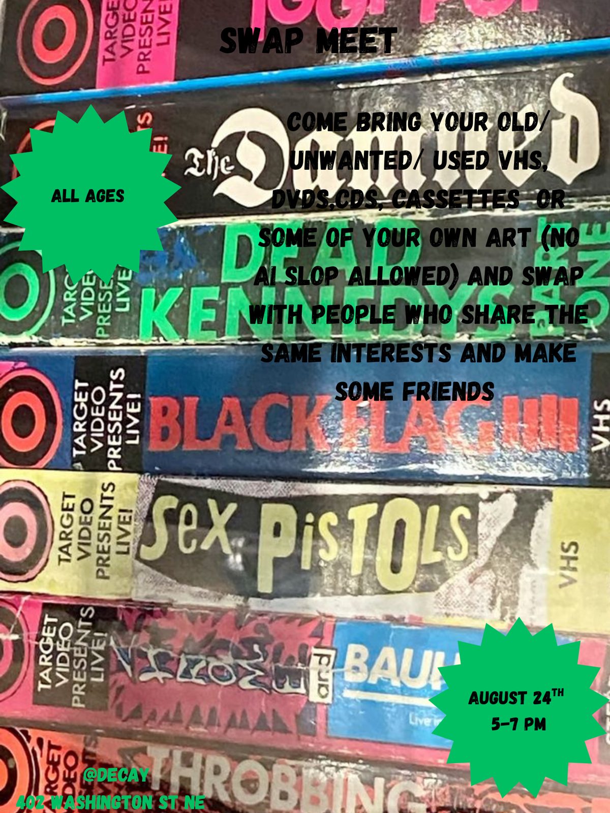 Flyer for ANALOG MEDIA SWAP (BUT RETRO DVDS AND OTHER STUFF IS COOL TOO)