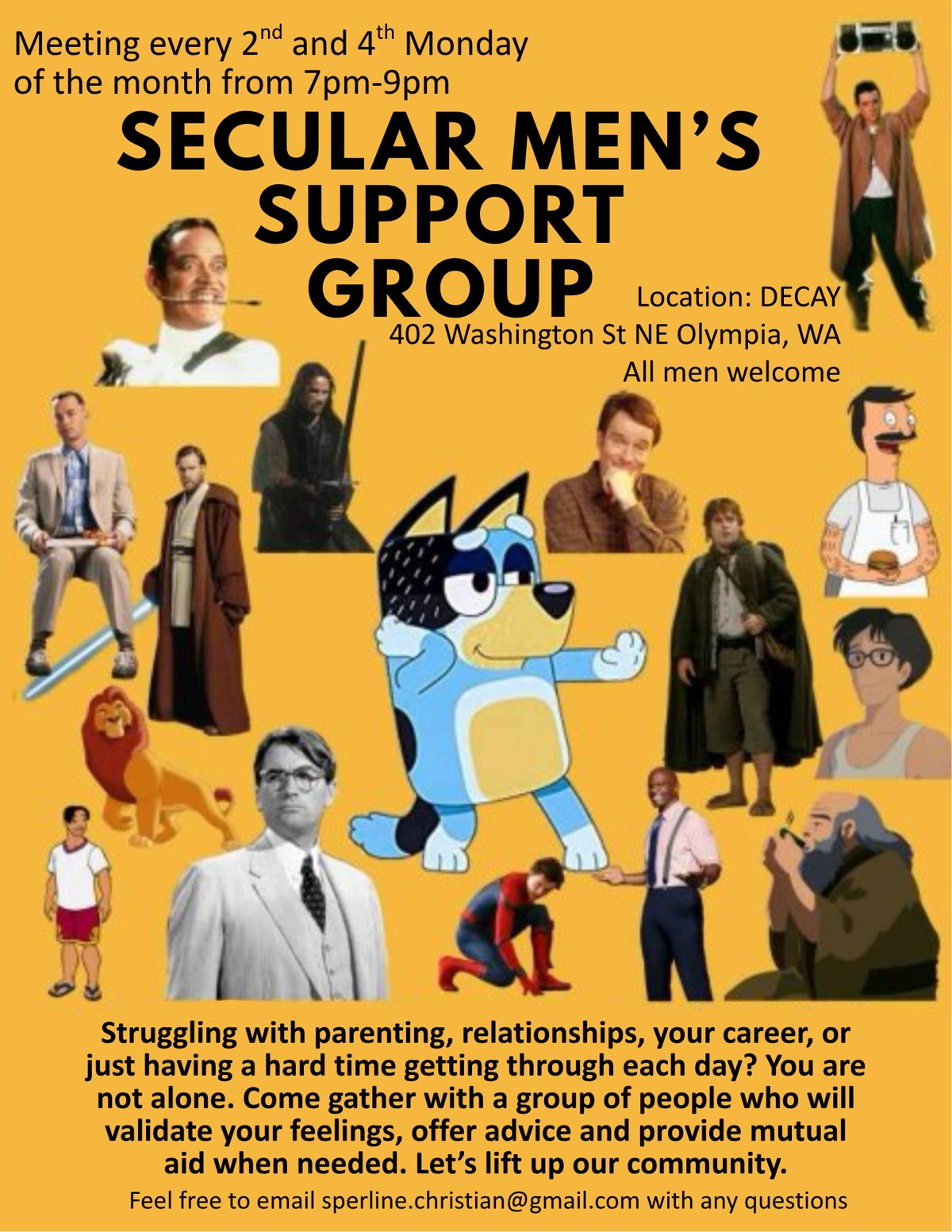 Flyer for Secular Men's Support Group
