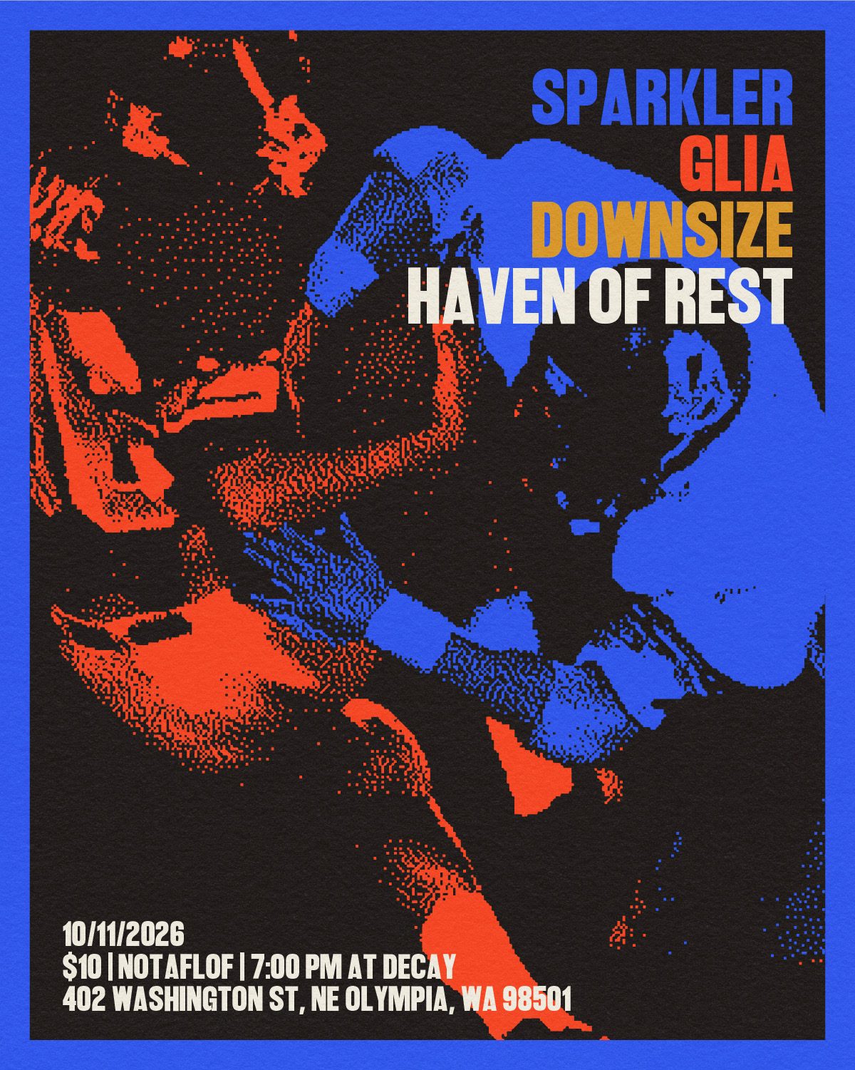Flyer for Sparkler, Glia, Downsize, Heaven of Rest